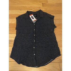 NWT Jach's Girlfriend women's black polka dot sleeveless button down blouse sz M